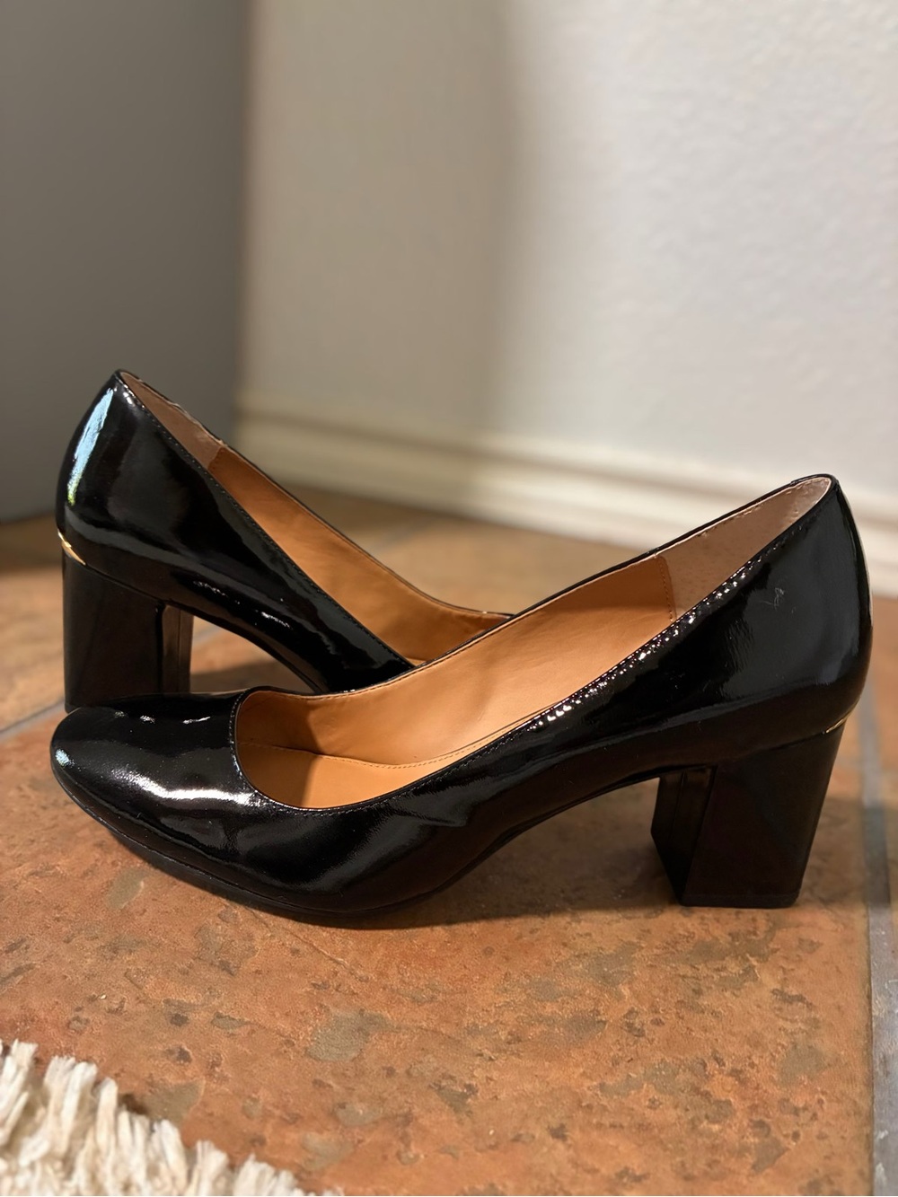 Calvin Klein Black Cirilla Patent Block Heel Pumps - Size 8
